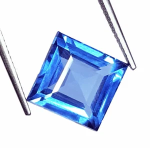 Natural Blue Topaz 7.92 Ct Loose Gemstone Certified Transparent Princess Cut Gem - Picture 1 of 10