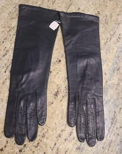 New! Vintage Women's Size S 6 Black Leather Formal 11.5" Long Gloves Silk Lined - Picture 1 of 15