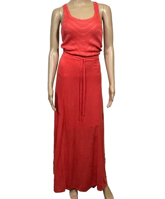 Maxi Vestido Victoria's Secret Rojo Acanalado Largo Mezcla de Algodón Tejido Talla XS Resort Foto 1 de 4