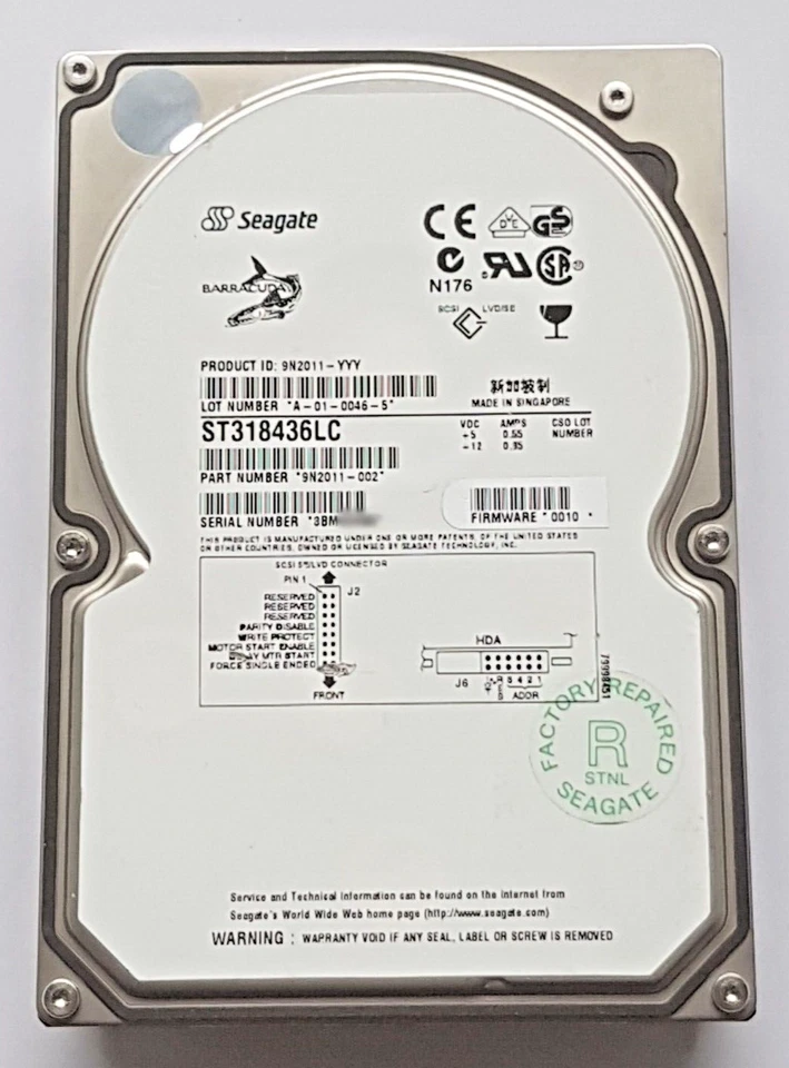 18 GB Seagate Barracuda ST318436LC U160 SCSI 7200RPM 80Pin HDD 3.5" Hard Drive - Image 1 of 1