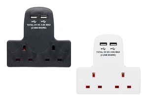 Stecker Steckdosenadapter 2-fach 13A mit zwei USB Ports 4,8A Wandadapter - 2er Pack - Bild 1 von 6