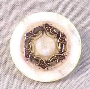 Vintage White Lucite Button Gold Foil Wreath Inlay Iridescent Self Shank #1 - Picture 1 of 4