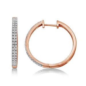 1/4 Cttw Diamond Hoop Earrings for Women Double Row in Sterling Silver - Picture 1 of 28