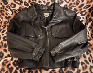 Vintage 1990 Women's Banana Republic Black Leather Moto Jacket Sz 12 zipfront