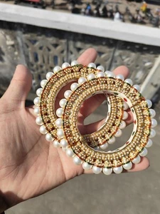 Pakistani & Indian Bollywood Gold plated 2Pc Bangles Bangle Bracelets Kangan Set - Picture 1 of 9