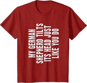 German Shepherd Gift Tilt Head Dog Cute Funny Design Youth Unisex T-shirt - Picture 1 of 7