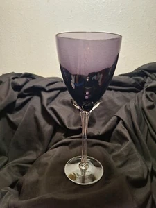 Murano Art Glass Amethyst & Clear Ribbed Stem  Tall Fine Wine Glass.  Beautiful - Bild 1 von 7