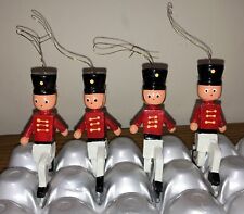 Vintage Set of 4 Wood Ice Skating Toy Soldier Christmas Ornaments 4.25” X 2.5”