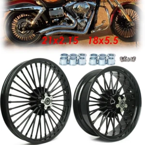 21x2.15 & 18x5.5 Fat Spoke Wheels Rims Set for Harley Dyna Street Bob 2006-2017 - Picture 1 of 12