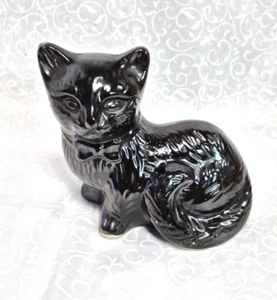 Vintage Black Cat Glossy Ceramic Figurine Sitting with Tail Curled Brazil - Picture 1 of 12