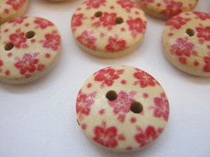 10 Red Floral Buttons 15mm (5/8") Red Flowers Sewing Buttons  - Picture 1 of 2