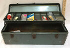 Tackle Box Green Metal Vintage Tackle Included Latch Handle 19" Long Trays