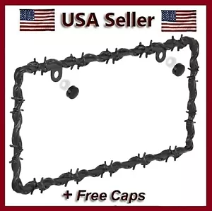 Matte Black Metal Barbed Wire Car License Plate Frame Holder Auto/Truck Van CAPS - Picture 1 of 4