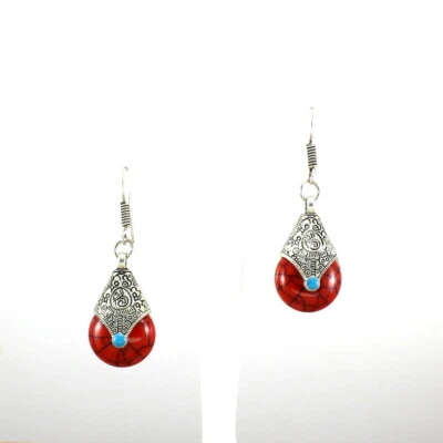 Ohrringe Natur Rot Quarz Blau Quarz Edelstein Handarbeit Modeschmuck - Bild 1 von 4