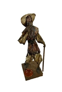 Vintage Mexican Folk Art Paper Mache Man Figure Walking Stick Pots Jug Hat Brown - Picture 1 of 14