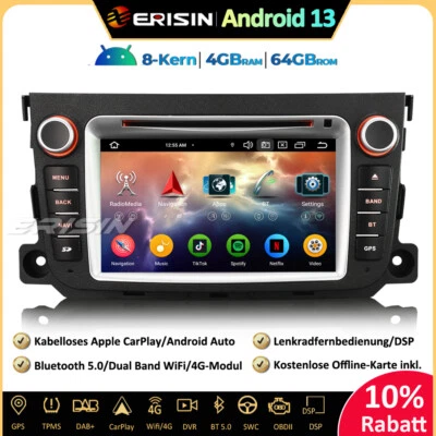 64GB DAB+Android 13 Autoradio GPS CarPlay Navi CD Für Mercedes Benz Smart Fortwo - Bild 1 von 4
