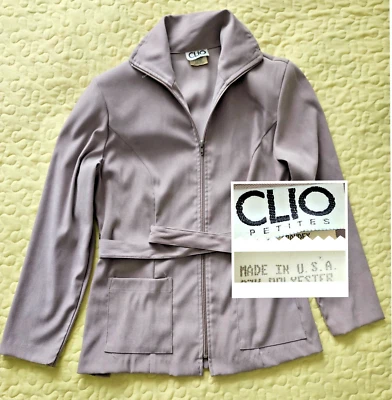 Chaqueta Blazer Safari De Colección CLIO Mujer S Beige Gamuza Textura Acolchada Hombros Cremallera Foto 1 de 4