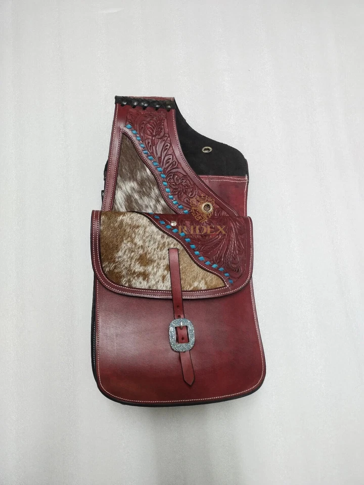 Sac de selle Western Horse en cuir imprimé véritable avec outillage floral - Photo 1/4