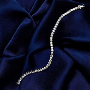 Round CVD Lab Grown Diamond 950 Platinum Women Engagement Tennis Bracelet - Picture 1 of 13