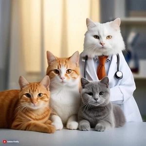 Doctor CAT & Patients  Digital JPG Wallpaper Image AI Picture Background Desktop - Picture 1 of 1