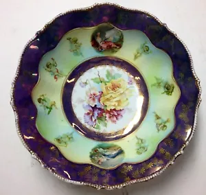RS PRUSSIA Sassonia Altenburg BOWL stampo campanile 8 figure fiori iridescenti BONUS - Foto 1 di 12