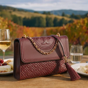 NEW Tory Burch Fleming Wine Red Leather Convertible Shoulder Bag/Crossbody Bag - Picture 1 of 17