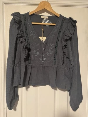 Camisa de encaje con volantes azul verde azulado caballete para mujer - Talla mediana - ¡Nueva con etiquetas! Foto 1 de 4