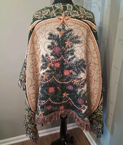 Weihnachtsdecke Poncho Schal handgefertigt Einheitsgröße Unikat - Bild 1 von 6