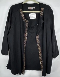 NWT Quacker Factory Black Rhinestone Twinset Cardigan Tank Plus 3X 3/4 Sleeves - Picture 1 of 6