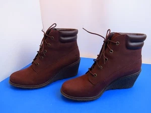 Timberland Amston Wedge Ankle Nubuck Boots Lace Up Women Size 9 - Picture 1 of 14