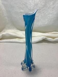 VINTAGE RETRO ORANGE THICK SQUARE STRAIGHT LINE ART GLASS VASE - Bild 1 von 7