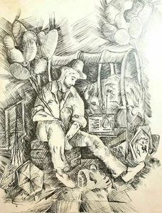 Vintage ink painting modernist portrait - Picture 1 of 10