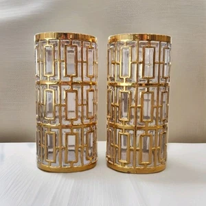 Vintage Imperial Glass Shoji 22K Gold Trellis HiBall Glasses 5.5" Set Of 2 - Picture 1 of 6
