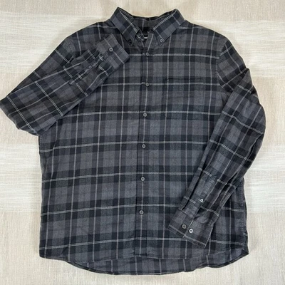 Camisa Express Para Hombre Talla Grande Negra/Gris A Cuadros Manga Larga Franela Con Botones L Foto 1 de 4