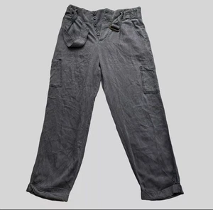 Free People Pants Womens 2 Gray Button Fly Utility Cargo Straight Leg Belted - Picture 1 of 14