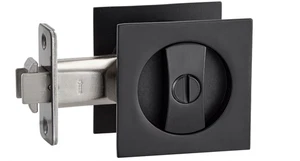 Matte Black Pocket Door Hardware with Privacy Lock & Latch Square Pocket Doors - Picture 1 of 7