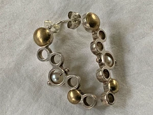 925 sterling silver MCM pearl earrings steampunk street wear bubble open space - Picture 1 of 7