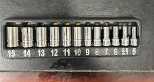 SNAP-ON 12 pc. Deep Metric 6 Point Socket Set 1/4inch Drive 5-15MM TMMS - Picture 1 of 8