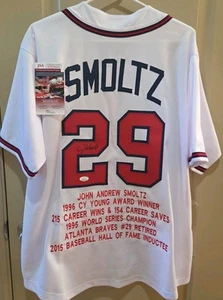 John Smoltz Signed Career Highlight Stat Jersey, JSA COA + Card - Picture 1 of 12