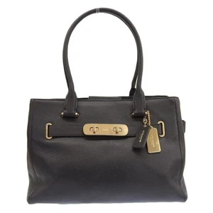 [Casi Como Nuevo] Bolso de Mano Coach F36488 Negro Swagger Cuero Dorado Bloqueo Giratorio Usado - Imagen 1 de 9