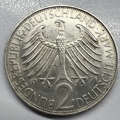 Max Planck 2 German Mark 1971-F Actual Coin - Image 1 of 2