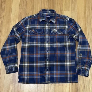 Patagonia Organic Cotton Heavy Flannel Winter Navy Blue Plaid Shirt Men's M - Bild 1 von 7