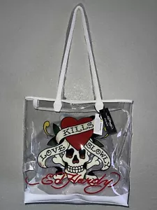 Ed Hardy Love Kills Slowly PVC White Clear See-through Tote Bag NEW - Picture 1 of 5