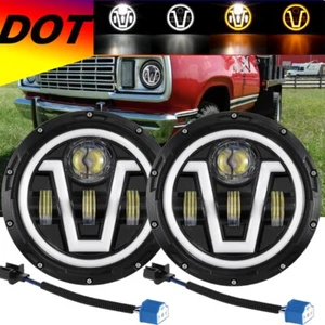 Pair DOT 7" Round LED Headlights Hi/Lo Beam DRL Lamp for Dodge W100 W200 W300 - Picture 1 of 12