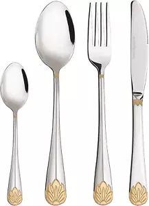 24 Piece Silverware Set for 6, Limited Edition with Gold Accents, Dinnerware Set - Picture 1 of 12