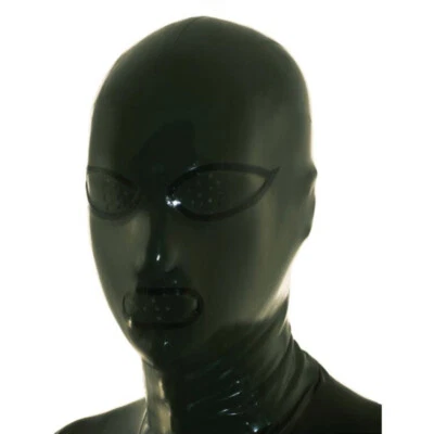 Latex Hood Open Mesh Eyes and Mesh Mouth Rubber Mask Club Party Wear Costume  - Image 1 of 2