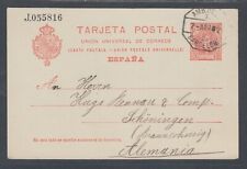 Spain H&G 44 used. 1905 10c Postal Card, BARCELONA-SCHONINGEN, Germany, clean