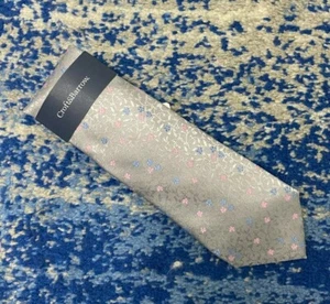 NUEVA Corbata Croft & Barrow Tonal Plata Rosa Azul Ricky Floral Seda Poliéster - Imagen 1 de 4