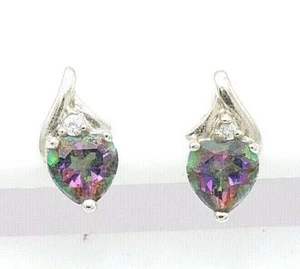 Heart Shaped Mystic Topaz Earrings 10K White Gold Brand New - Picture 1 of 3