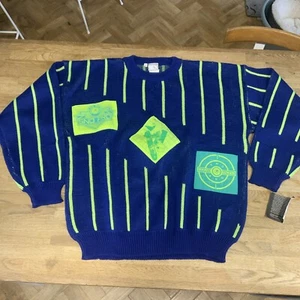 Vintage 1980s 90s Knitted Jumper Ocean Pacific Retro With Tags Sno Pro Patches - Picture 1 of 9